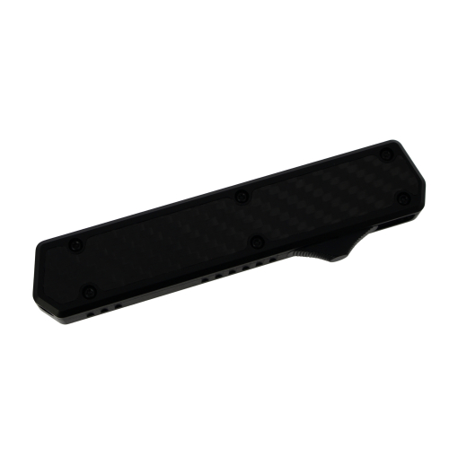 GOLGOTH - G11C1 - Couteau OTF : Manche en aluminium noir avec un insert en fibre de carbone et bouton d'ouverture