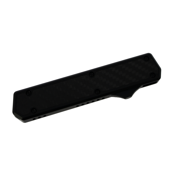 GOLGOTH - G11C1 - Couteau OTF : Manche en aluminium noir avec un insert en fibre de carbone et bouton d'ouverture