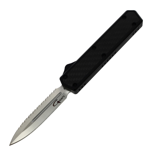 GOLGOTH - G11C1 - Couteau OTF : Manche en aluminium noir avec un insert en fibre de carbone et interrupteur