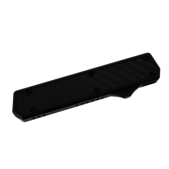 GOLGOTH - G11TA - Couteaux OTF :  Manche en aluminium avec un insert en fibre de carbone et bouton d'ouverture