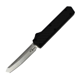 GOLGOTH - G11TA - Couteaux OTF : Lame tanto en acier D2 et manche en aluminium avec un insert en fibre de carbone