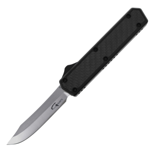 GOLGOTH - G11BO - Couteaux OTF :  Lame Bowie acier D2 et manche en aluminium avec un insert en fibre de carbone