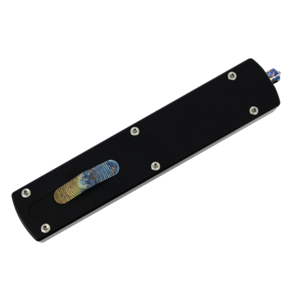 GOLGOTH - G12T+ - Couteau OTF : Manche en aluminium, bouton d'ouverture et brise vitre en titane anodisé crazy