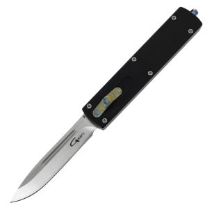 GOLGOTH - G12DP+ - Couteau OTF : Manche en aluminium et lame drop point en acier D2