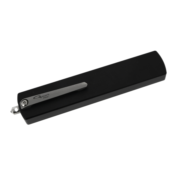 GOLGOTH - G12SKDT - Couteau OTF : Manche en aluminium avec motif skull, clip de poche et brise vitre en titane anodisé
