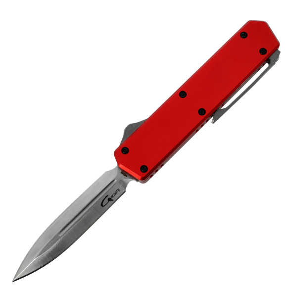 GOLGOTH - G13DT - Rouge : Manche rouge en aluminium et lame double tranchant en acier D2