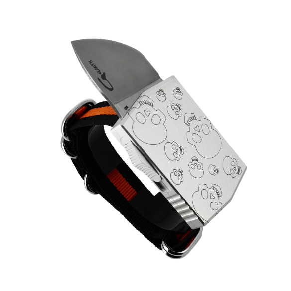 GOLGOTH - G15SKS - SKULL SILVER - Bracelet Couteau OTF : Manche en aluminium et lame modified en acier D2