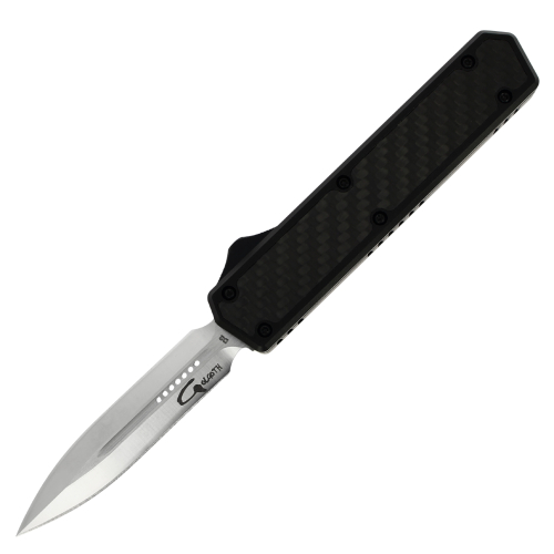 GOLGOTH - G11B1 - Noir OTF : Lame double tranchant acier D2 manche aluminium et fibre de carbone