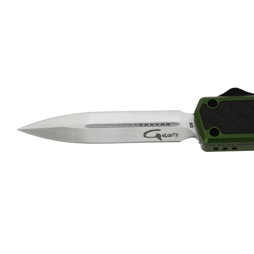 GOLGOTH - G11B2 - Couteaux automatiques OTF Vert : Lame double tranchant acier D2