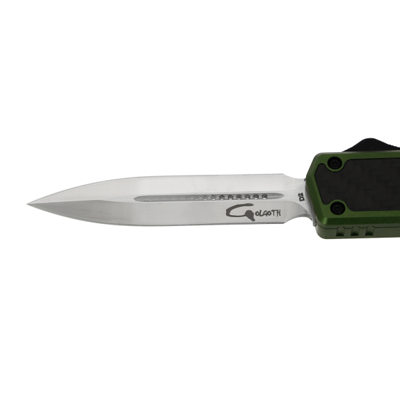GOLGOTH - G11B2 - Couteaux automatiques OTF Vert : Lame double tranchant acier D2