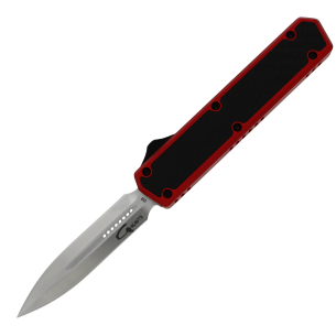 GOLGOTH - G11B3 - Rouge OTF : Lame double tranchant acier D2, manche aluminium rouge et fibre de carbone