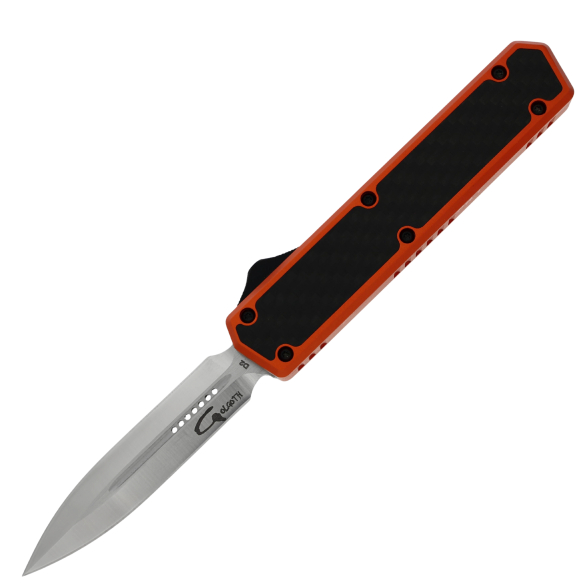 GOLGOTH - G11B5 - Orange OTF : Lame double tranchant acier D2, manche aluminium orange et fibre de carbone