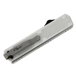 GOLGOTH - G11B6 - Silver OTF : Lame double tranchant acier D2 manche aluminium silver et fibre de carbone 2