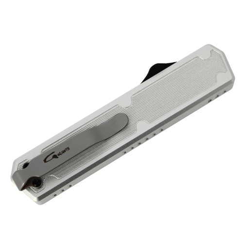 GOLGOTH - G11B6 - Silver OTF : Manche aluminium silver et fibre de carbone, clip de poche en acier
