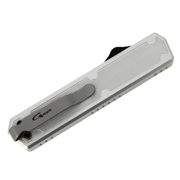 GOLGOTH - G11B6 - Silver OTF : Manche aluminium silver et fibre de carbone, clip de poche en acier