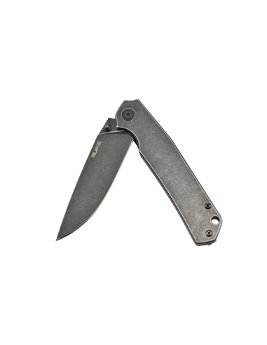 Ruike P801-SB Noir Couteau de poche lame acier 14C28N manche acier 3Cr14N finition délavée