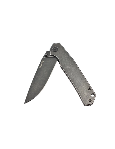 Ruike P801-SB Noir Couteau de poche lame acier 14C28N manche acier 3Cr14N finition délavée
