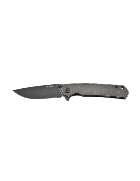 Ruike P801-SB Noir Couteau de poche lame acier 14C28N manche acier 3Cr14N finition délavée