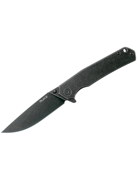 Ruike P801-SB Noir Couteau de poche lame acier 14C28N manche acier 3Cr14N finition délavée